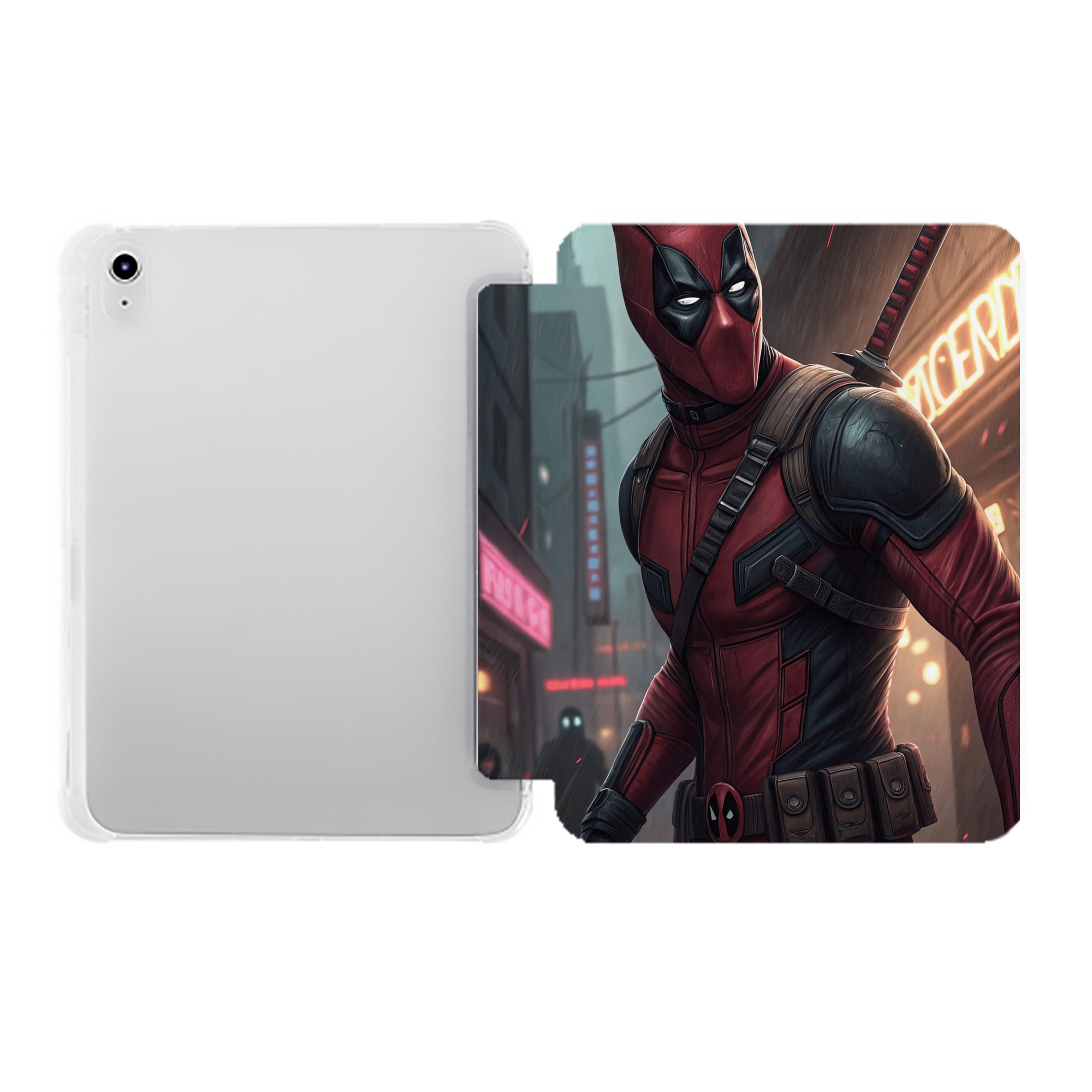 （画像用） Deadpool デッドプール IPad ケース ペン収納付き 三つ折りスタンド PUレザー×シリコン 対応機種9.5/10.5/10.9インチ
